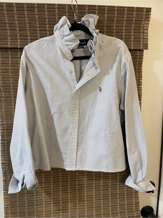Ralph Lauren Tops - Upcycled Ralph Lauren Light Blue & White Pinstripe Cotton Button-Up Shirt